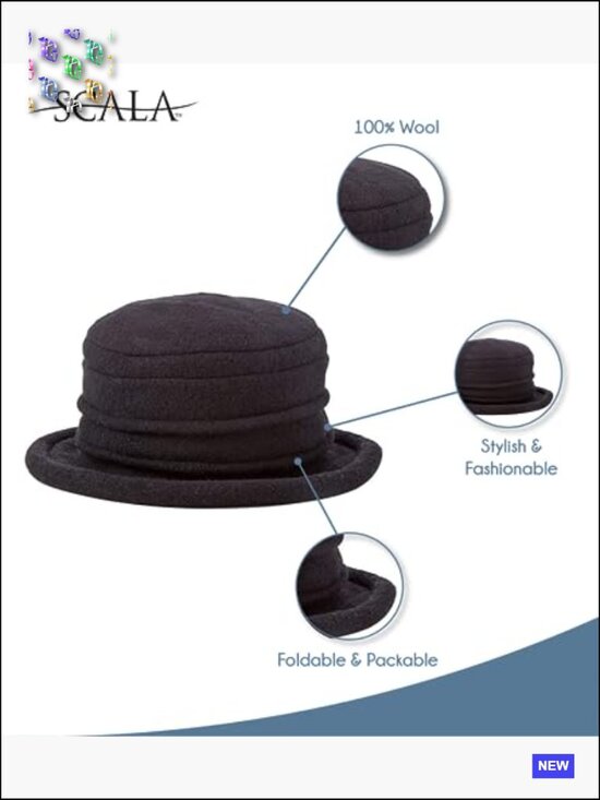 Boiled Wool Cloche Hat Solid Packable Lightweight Travel Classic Fit main image 6